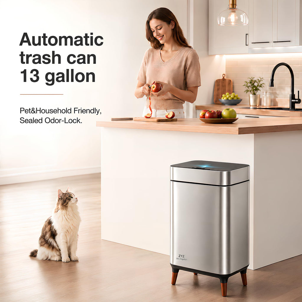 Kitchen Trash Can with Lid 13 Gallon, Automatic Touchless Sensor with Legs