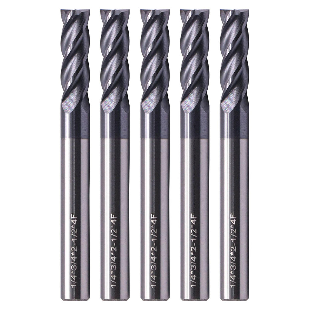 SEFHLI 4 Flute Solid Carbide Square End Mill Set(5Pcs, 1/4in), AlTiN Coated