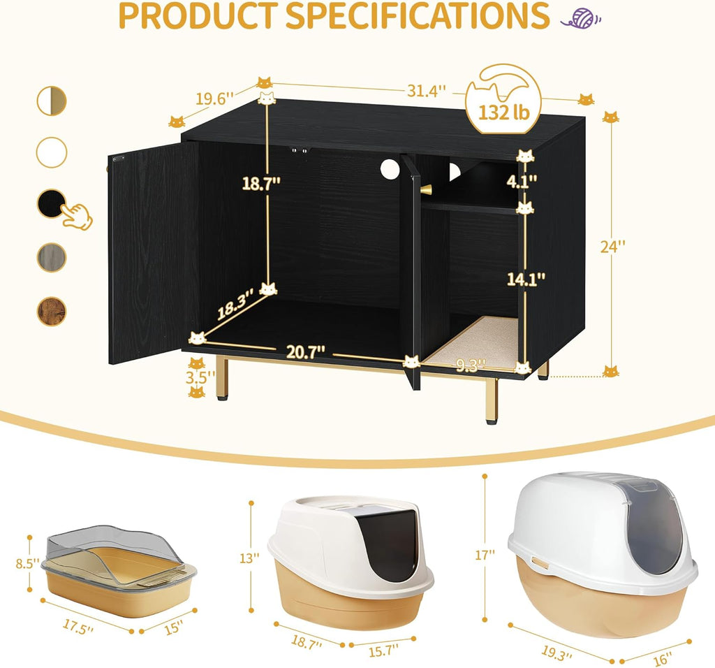 Cat Litter Box Enclosure, Hidden Litter Box Furniture with Storage