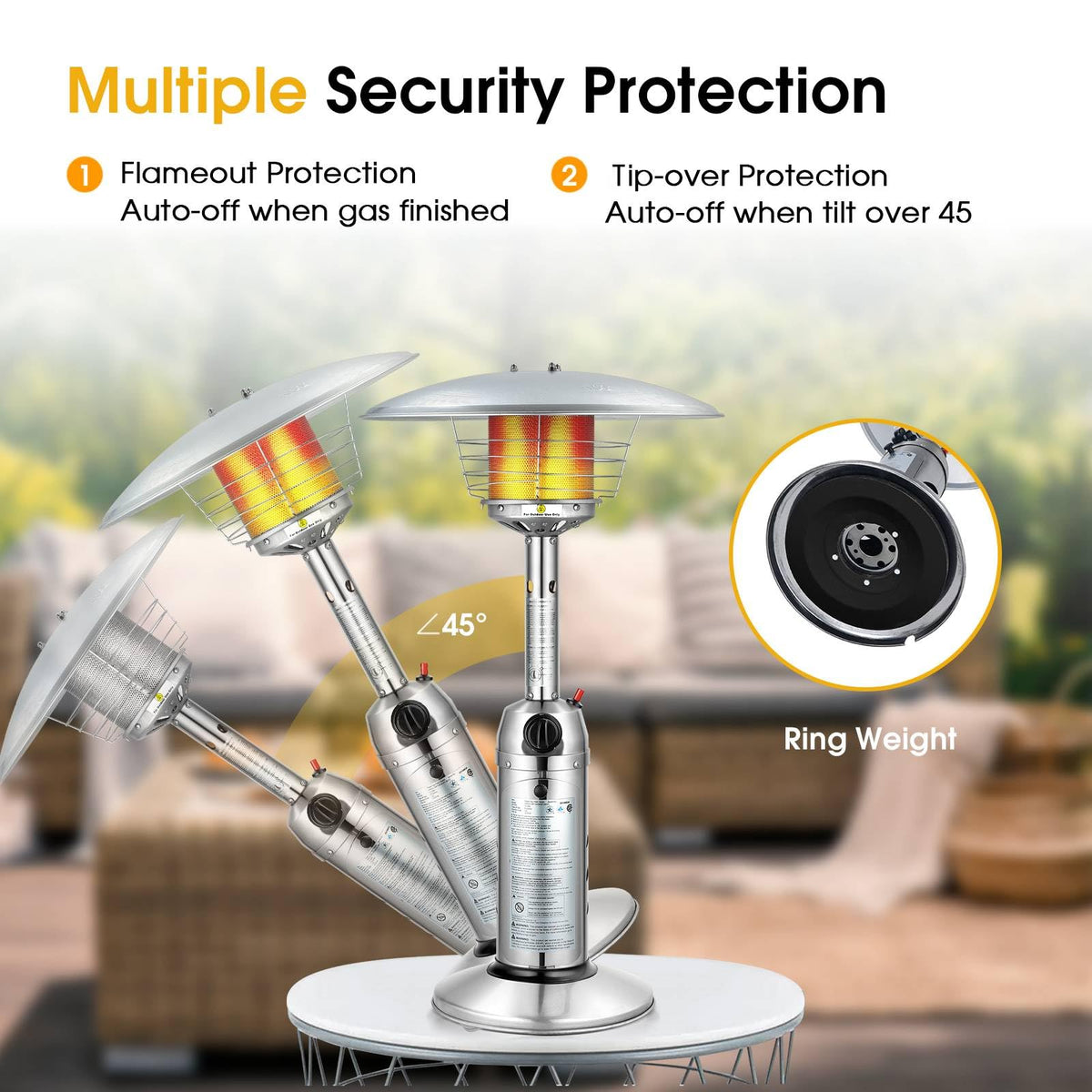 Tabletop Propane Patio Heater with Adjustable Flame, 11,000 BTU