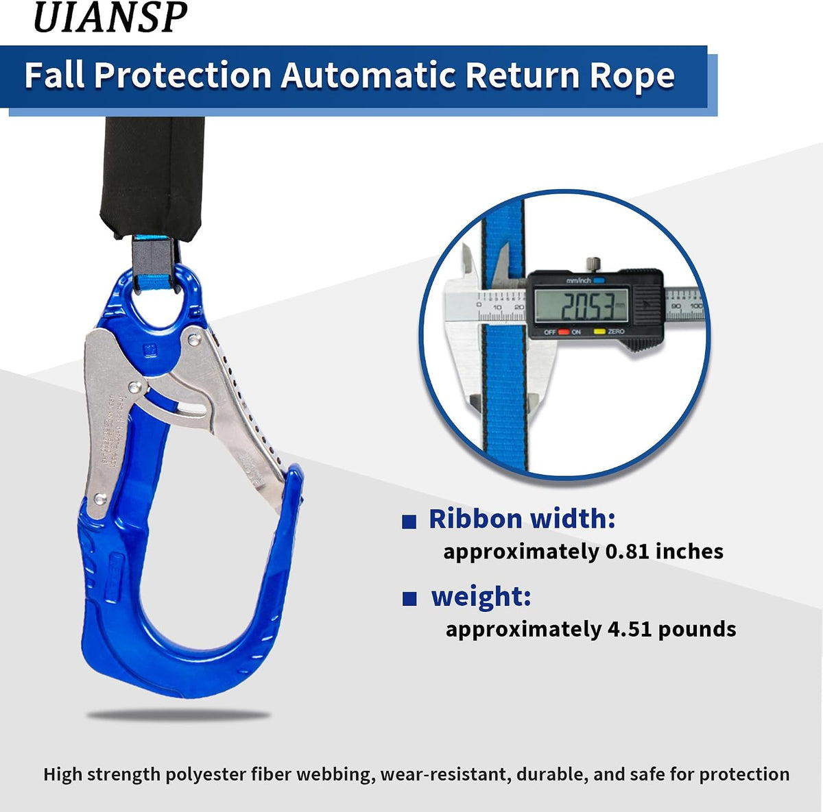 6FT Twin Leg Self Retracting Lifeline Fall Protection Retractable Lanyard | Lightweight Webbing, Shock Absorbing