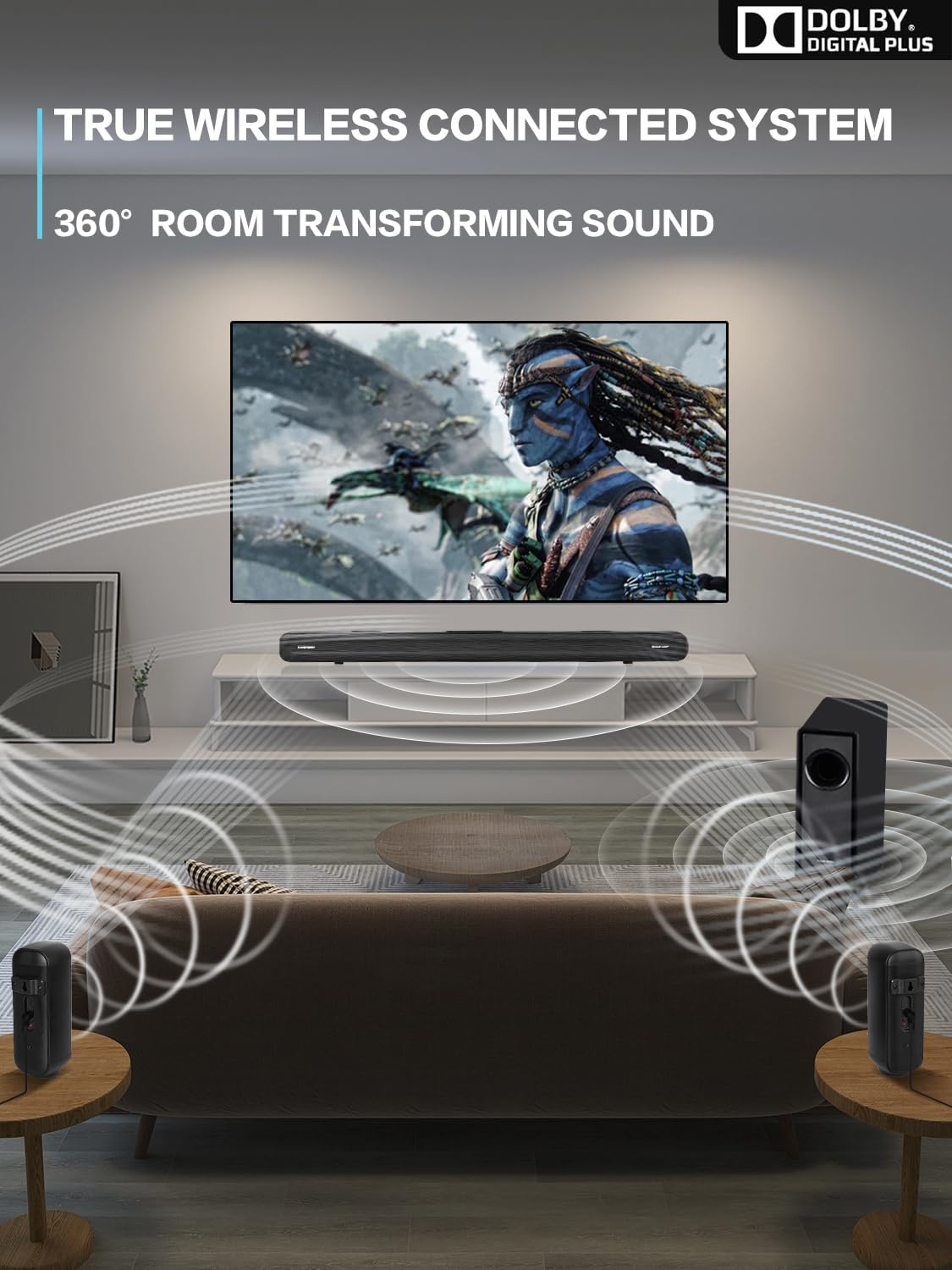 5.1 CH Surround Sound Bar with Dolby Audio, Sound Bars for TV, Wireless Subwoofer & Rear Speaker, Dolby Digital Plus