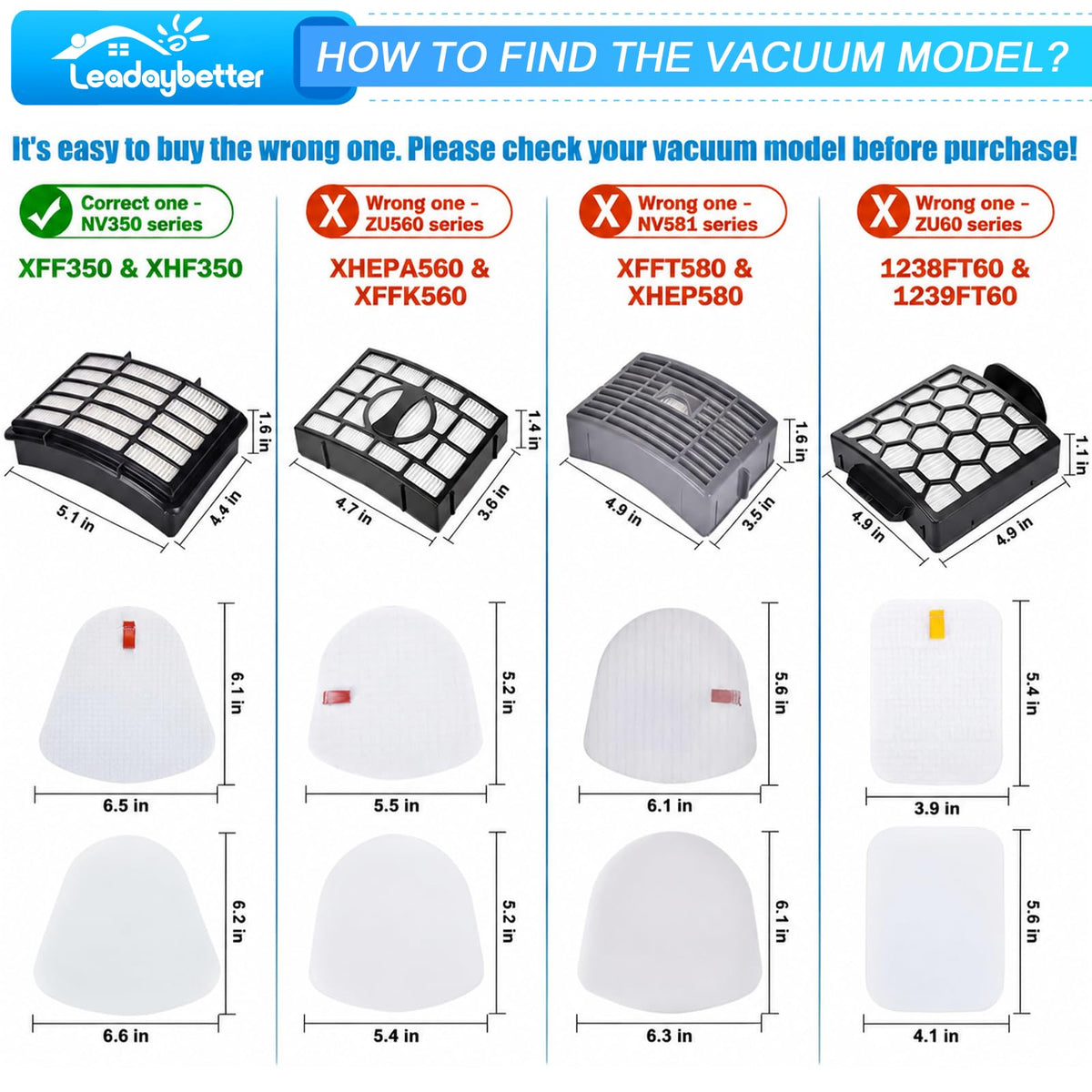 Leadaybetter NV350 Brush Roll Filter Replacement for Shark Navigator
