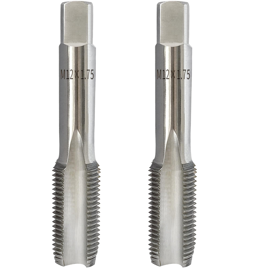 2Pcs M12 x 1.75 Metric Right-Hand Thread Tap, Hand M12x1.75 Taper & Plug Thread Tapping Tool for Cutting Internal Threads, Made of Alloy Tool Steel