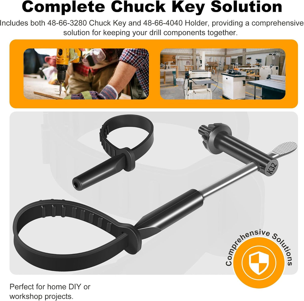 For Milwaukee 48-66-3280 Chuck Key & 48-66-4040 Holder Set, 1/2-Inch Drill Chuck Tightening Tool with Rubber Key Holder, Compatible with Corded and Cordless Drills, Secure Fit for Home & Workshop