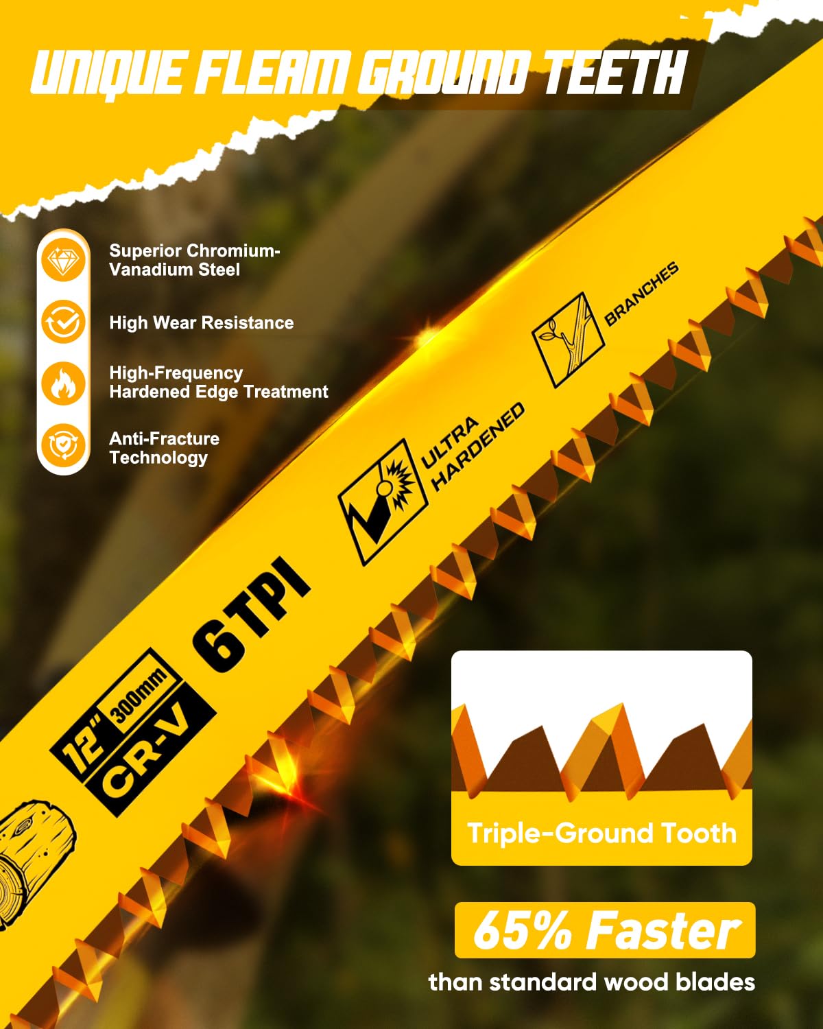 5 Pack,12 Inch Wood Pruning Reciprocating Saw Blades,6TPI Arc Pruning Blades for Reciprocating Saw, Japanese Teeth Sawzall Blades for Fast Tree Trimming & Wood Cutting,with Storage Box