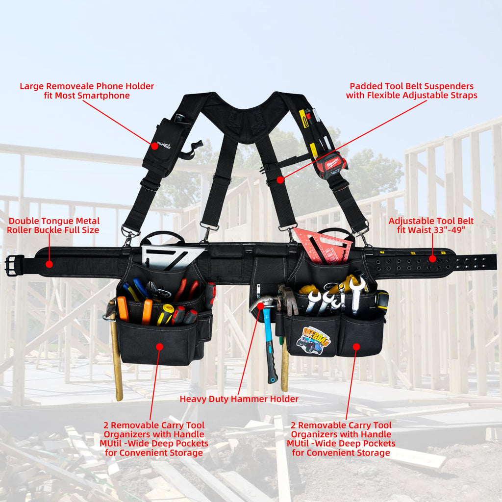 Tool Belt with Suspenders Tool Bag Supenders Framers Comb Apron Tool Belt Construction Tool Pouch Builder Heavy Duty