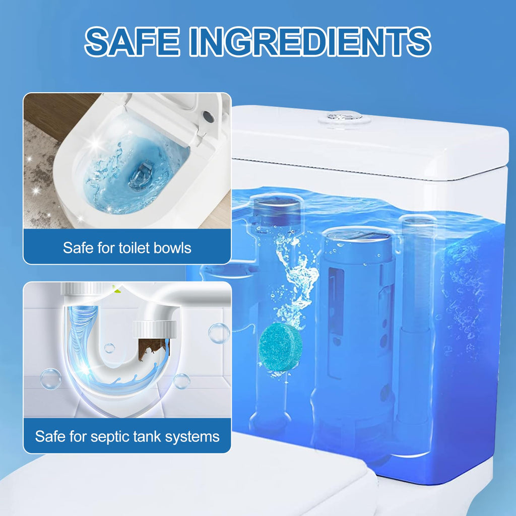 Automatic Toilet Bowl Cleaner Tablets, Blue, Septic Safe Hard Water Stain and Odor Remover, Effervescent Stain & Odor