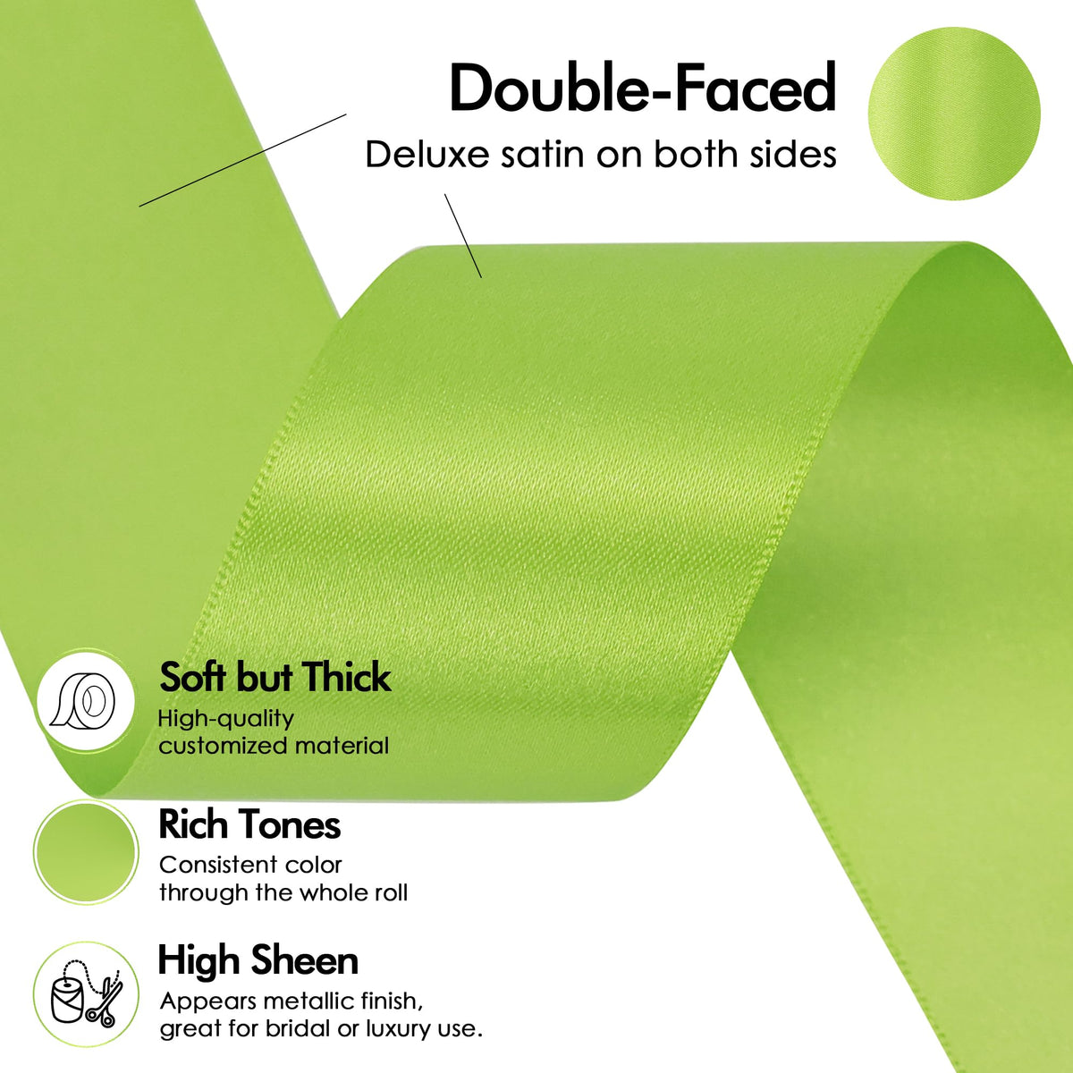 Lime Satin Ribbon 1-1/2 inch Lime Ribbon Double Faced Satin Ribbon By 50 Yards Lime Green Ribbon for Christmas Tree