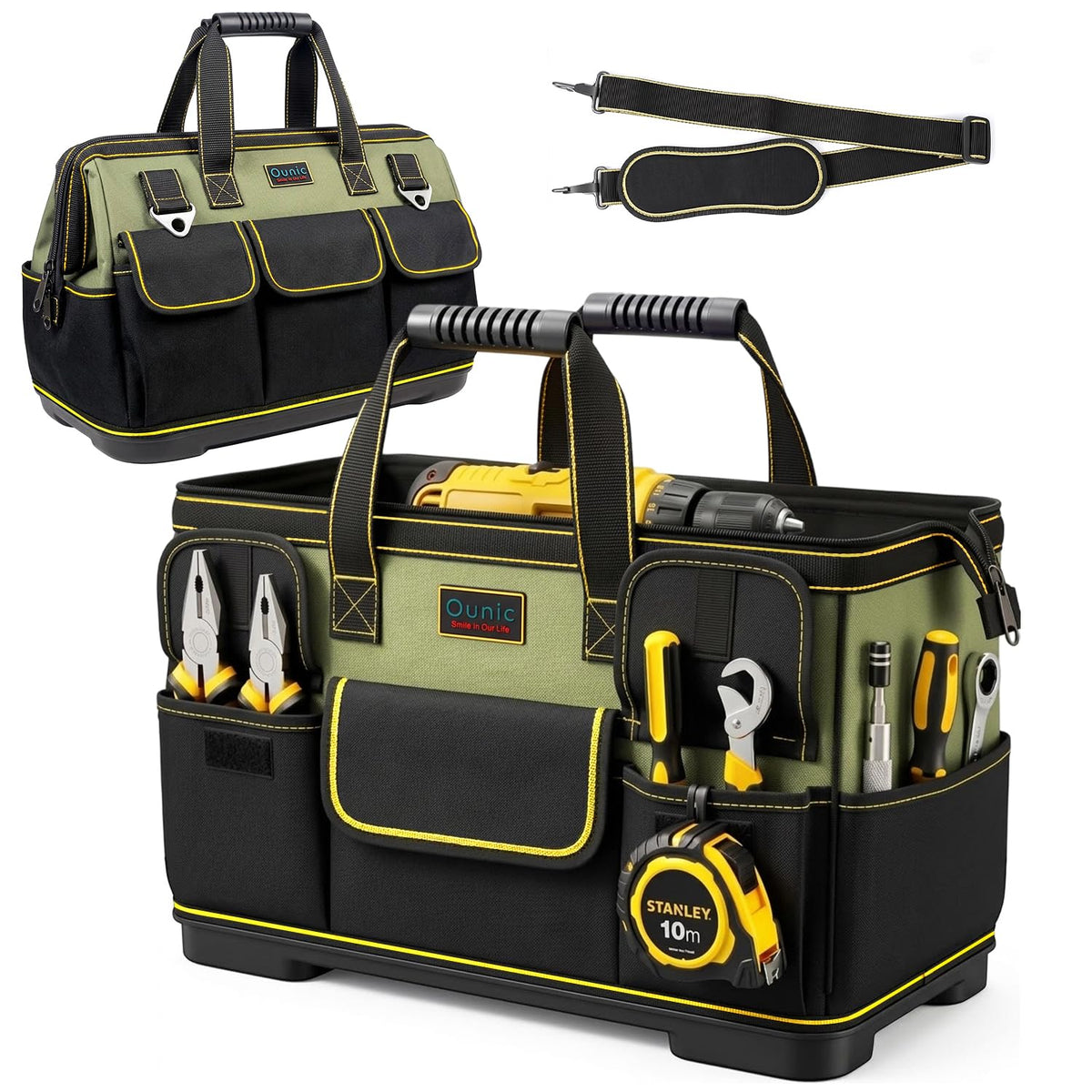 18 Inch Heavy Duty Tool Bag, 16-Pocket Tool Box Organizer, Green