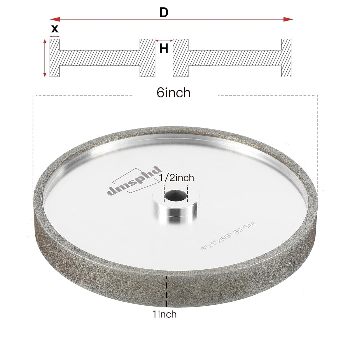 CBN Grinding Wheel with 6 inch 600 Grit,1/2'' Bore,1'' Wide, Suitable for high-Speed Steel,for All Kinds of 6 inch Bench Grinders 600 Grit