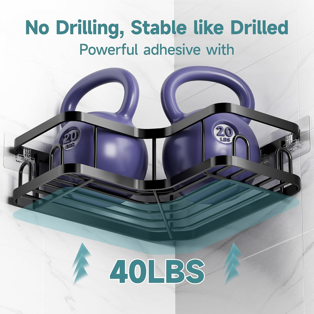 Corner Shower Caddy 3-Pack, Advanced Rustproof Design&Stable Storage | No Drilling Adhesive Shelves, Rack with Soap