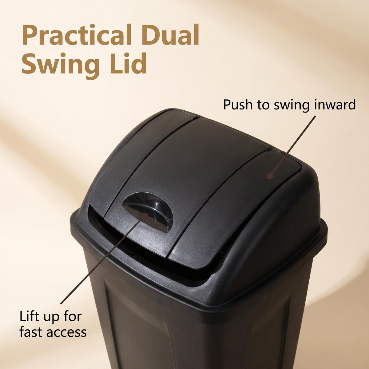 13 Gallon Trash Can with Swing Lid, Plastic Garbage Bin for Kitchen Black