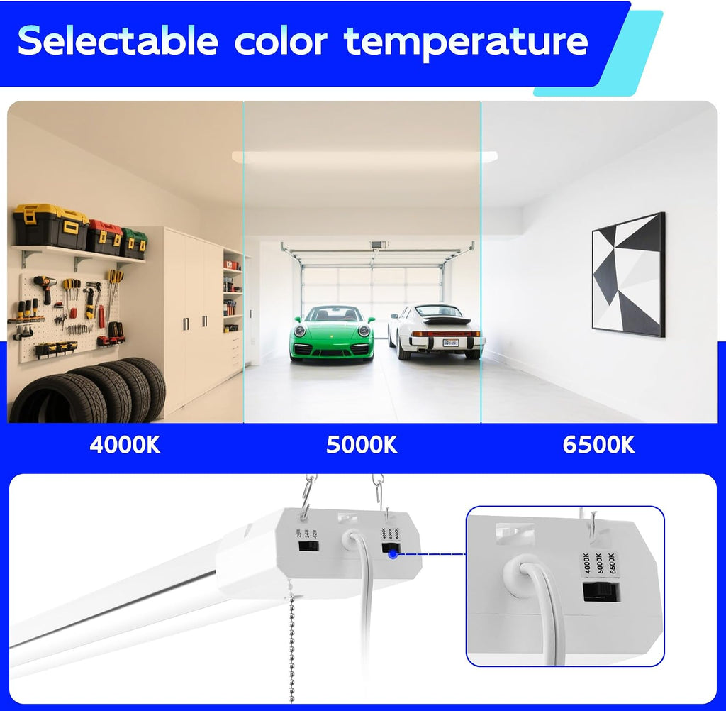 hykolity 4FT LED Shop Light with Reflector,5500LM,3 Power Level&3CCT