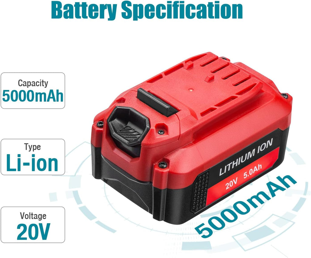 2 Pack 5.0Ah Lithium Battery Replacement for Craftsman 20V Battery