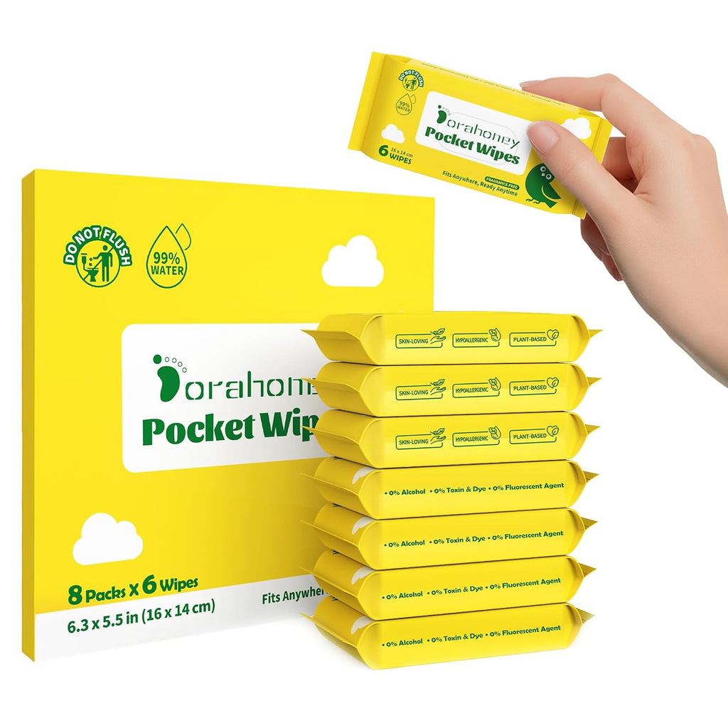 Unscented Travel Wet Wipes, 99% Purified Water Mini Wipes for Sensitive Skin, Hypoallergenic & Plastic-Free Pocket