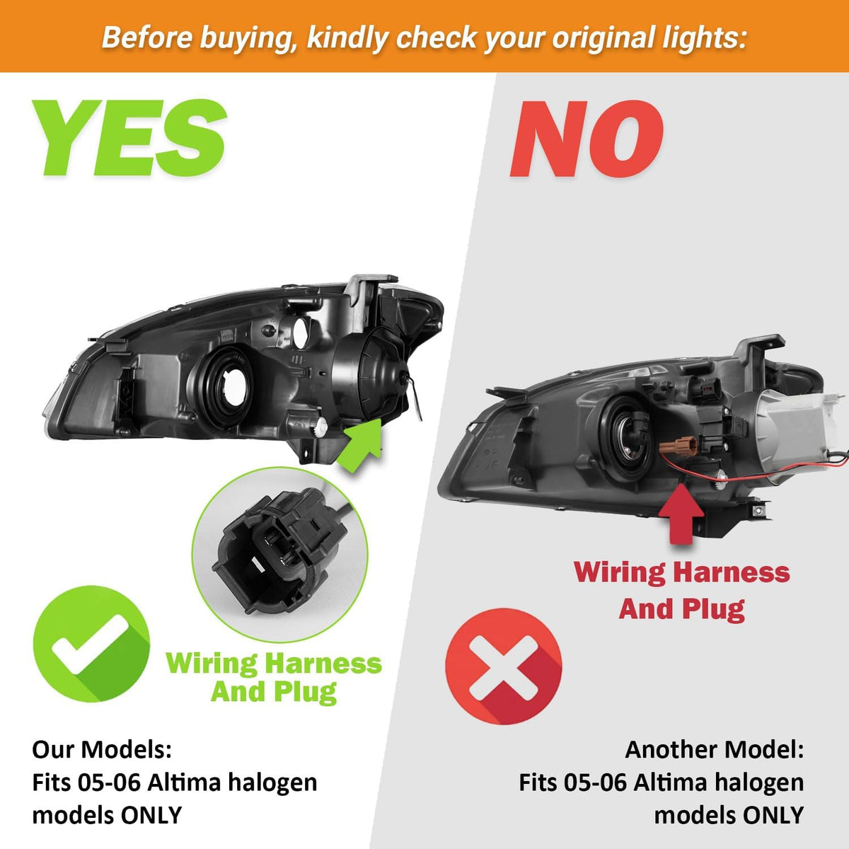 WEELMOTO Headlights Assembly for 2005-2006 Nissan Altima Black Halogen