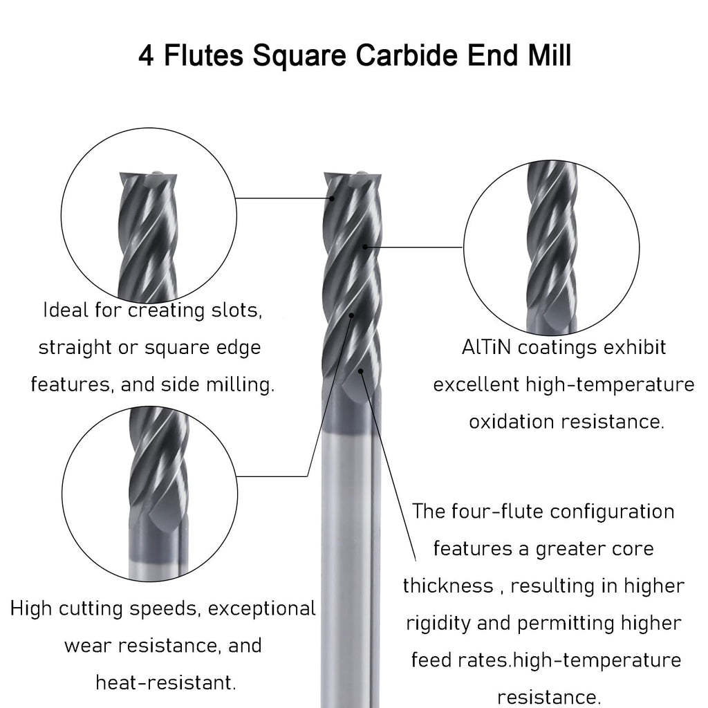 XYunEnZ 3/8" 4-Flute Square End Mill AlTiN Coated Carbide, 1Pcs