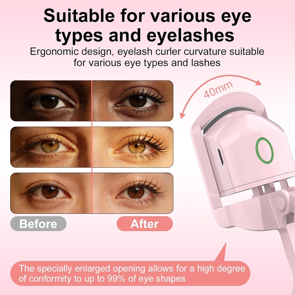 Heated Eyelash Curler - 2-Level Temperature Adjustment, Eyelash Curler with 24Hour Long-Lasting Curling Ability