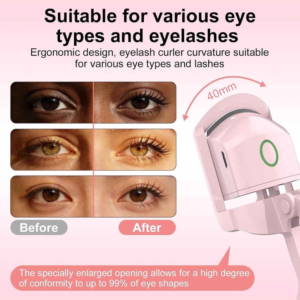 Heated Eyelash Curler - 2-Level Temperature Adjustment, Eyelash Curler with 24Hour Long-Lasting Curling Ability