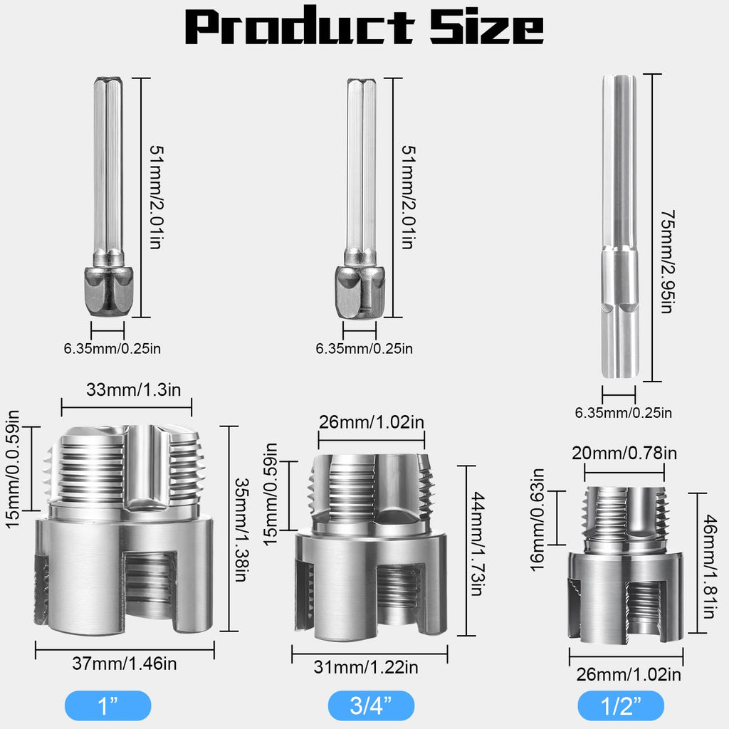 Otoolling 3 Set Pipe Reaming Tool for PVC Threader Kit, 1/2“,3/4”,1”