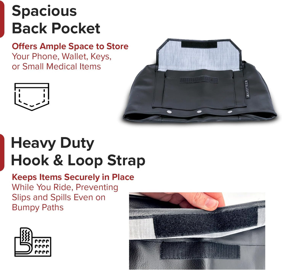 AlveyTech Black Seat Cover Set - Fits Go-Go Elite Traveller, LR, Plus HD, ES, GO-Chair, Ultra X, Pride Revo and Sonic Mobility Scooters, 3 & 4 Wheel Folding Electric Scooter Wheelchair Covers