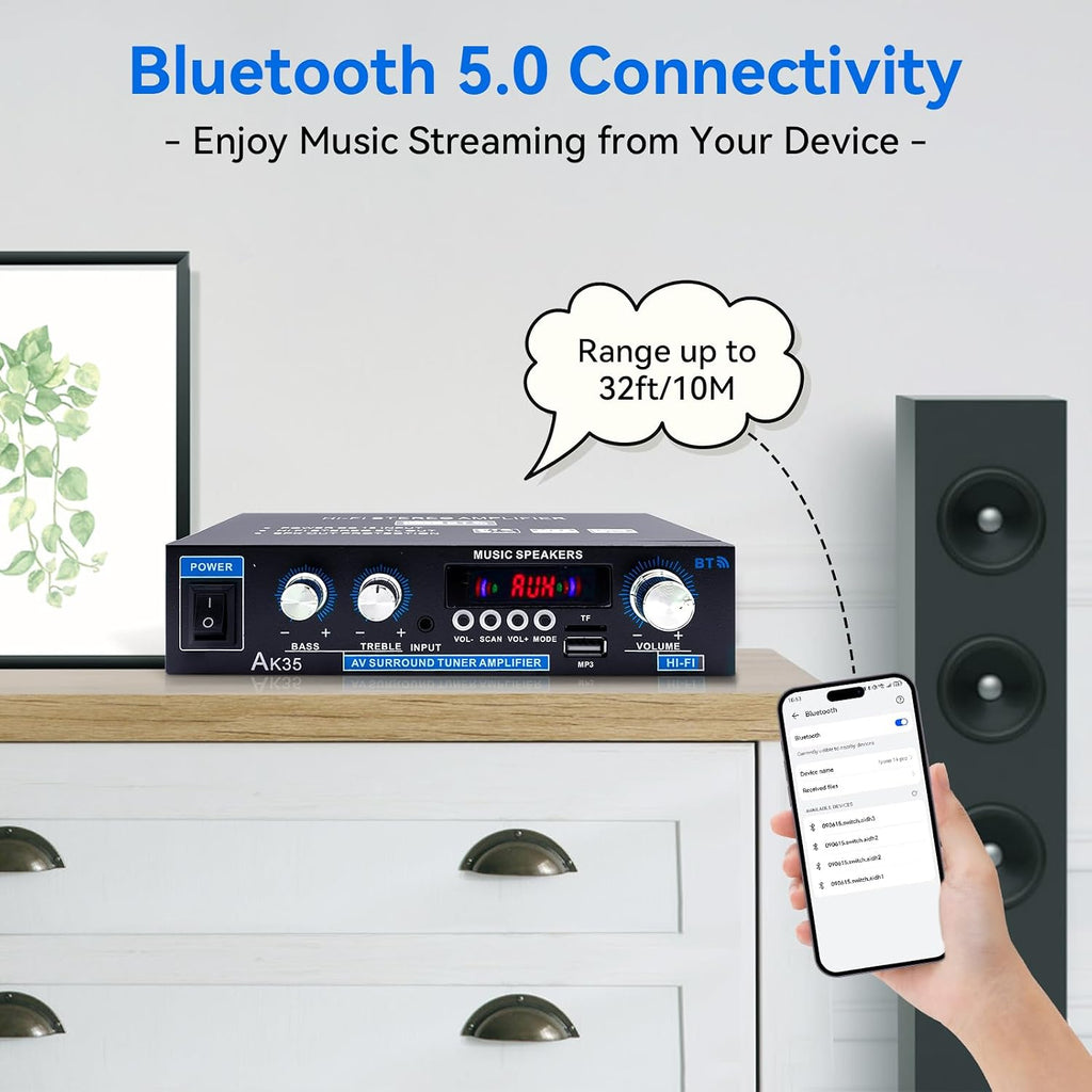 AK35 Home Audio Amplifier Bluetooth 5.0 200W Stereo Receivers