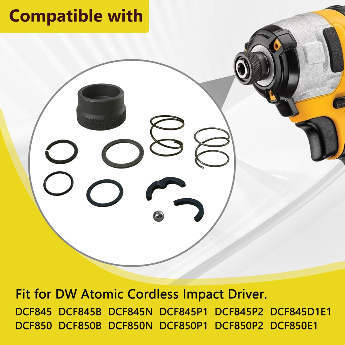 N864734 N921819 NA202231 Collar Spring Steel Ball Impact Driver Kit Fit for DW DCF850 DCF850B DCF850N DCF845N DCF845 Atomic Cordless Impact Driver Replacement Assembly