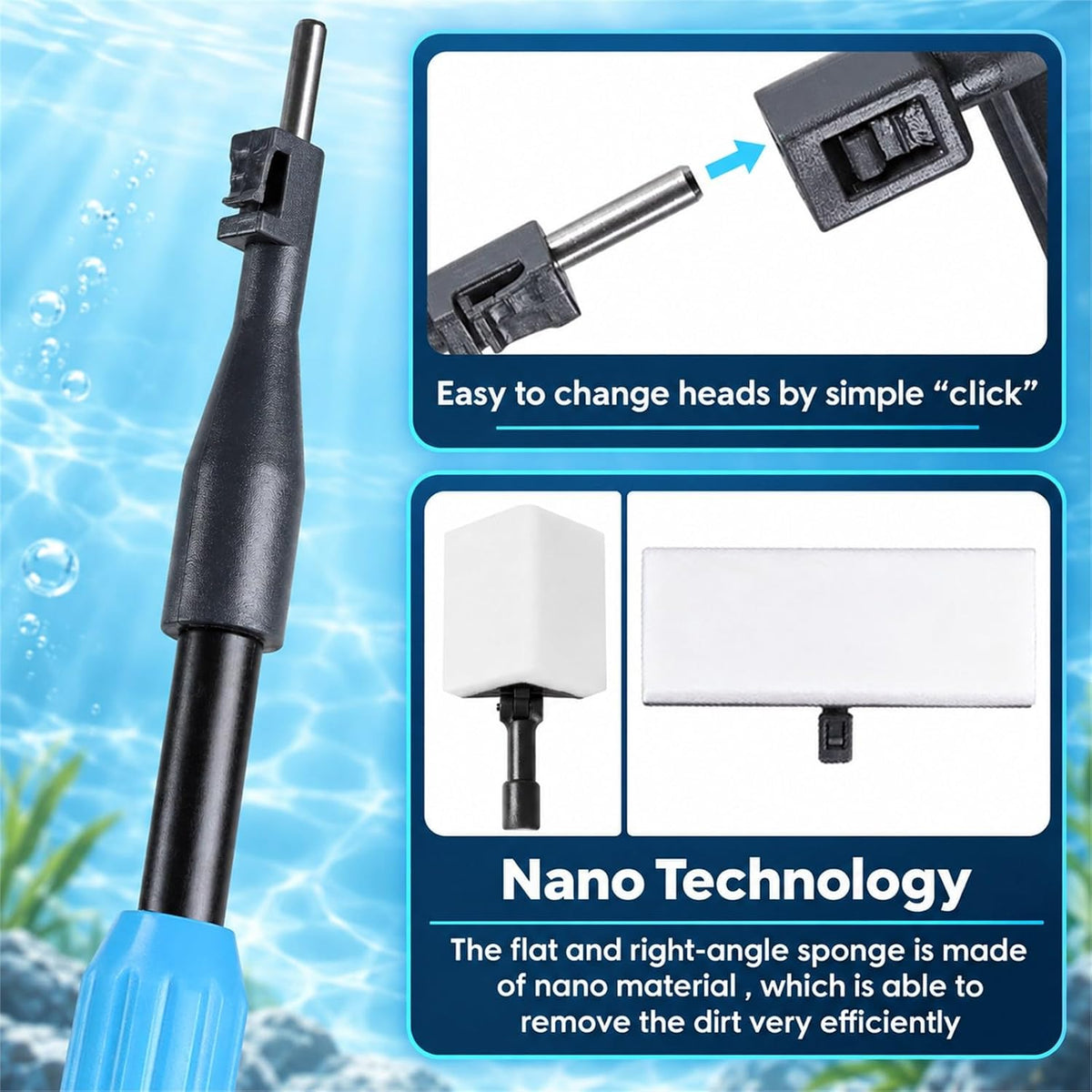 6 in 1 Aquarium Cleaning Tool Kit Fish Tank Cleaning Kit for 20-160 Gallon Tank with Telescopic Long Handle, Algae