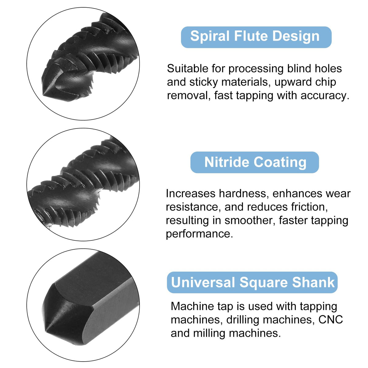 uxcell 6pcs Metric Spiral Flute Thread Taps, M6 x 1 H2 Screw Threading Tap, Nitride Coated 6542 High Speed Steel Machine Tapping Tools for Machinist Repair