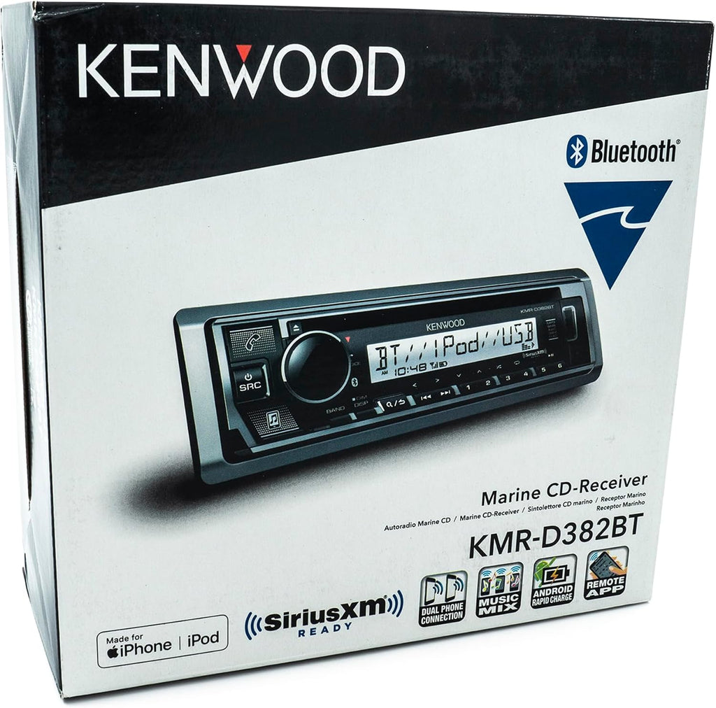KMR-D382BT (50W x 4Ch) Single Din Car/Marine Stereo Head Unit with Bluetooth, Hands-Free Calling, CD Player, USB