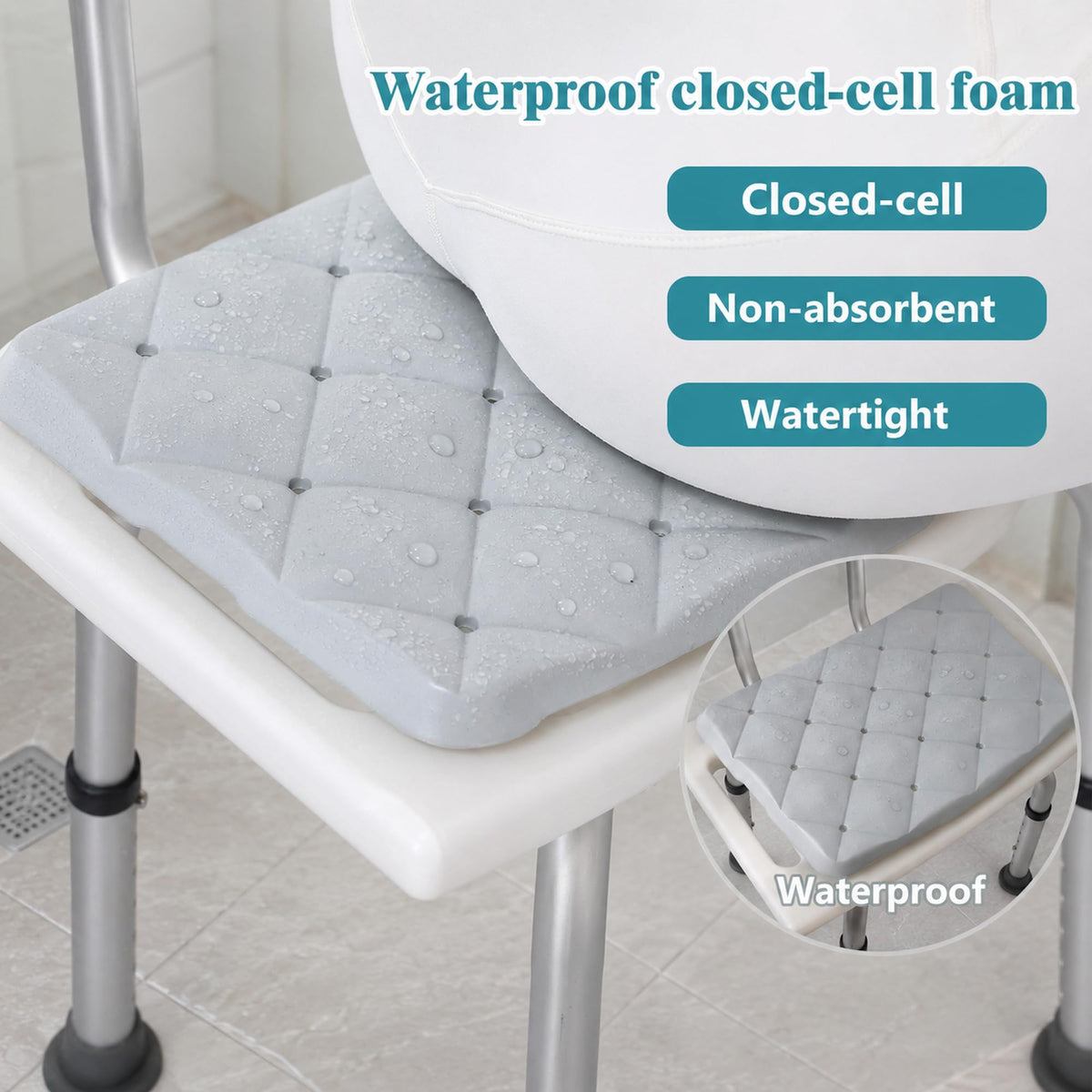 Shower Chair Cushion Waterproof, Shower Seat Cushion and Bath Bench Pad