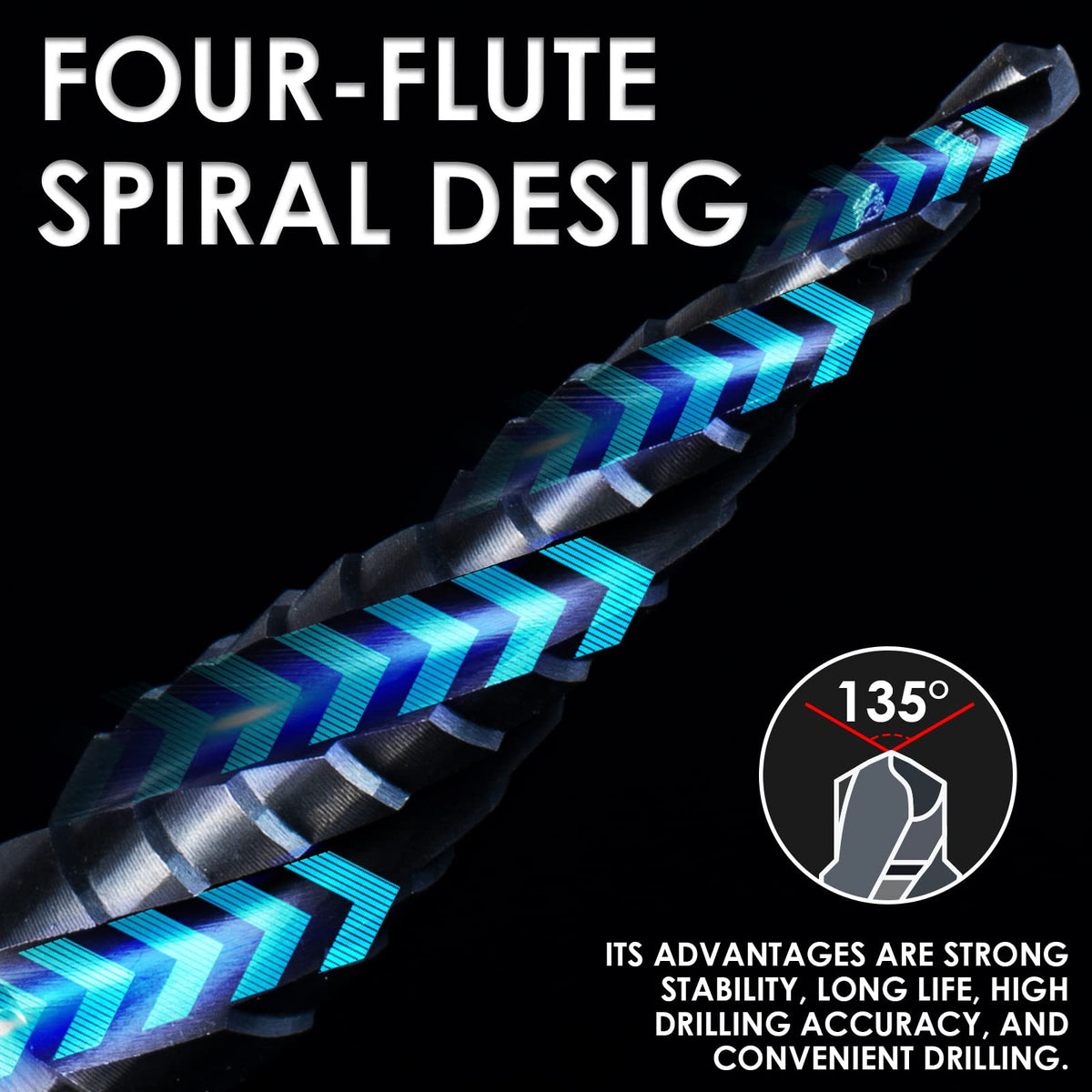 Matework 4 Spiral Flute Step Drill Bit Set, M35 Cobalt Unibit 3Pcs