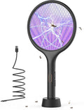 Electric Fly Swatter 4000V Bug Zapper Racket Dual Mode (2, Black) | Auto Manual Mode, Purple Attractant Light