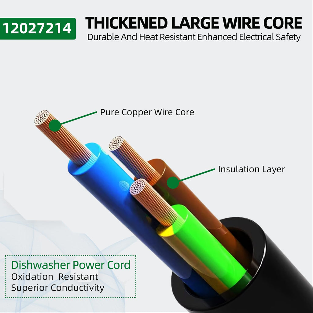 Upgrade 12027214 Dishwasher Power Cord Compatible with Multiple Bosch Dishwasher Models Standard 3-Prong Plug Universal Power Cord Plug-and-Play Design Safety Guaranteed