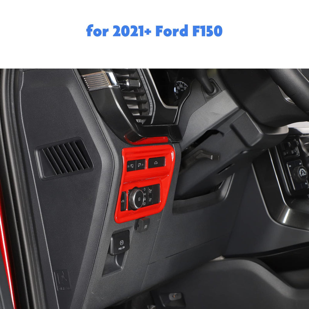 Jimen for 2021+ F150 Headlight Switch Control Panel Frame Trim Cover Compatible with Ford F150 2021-2023 (Red)
