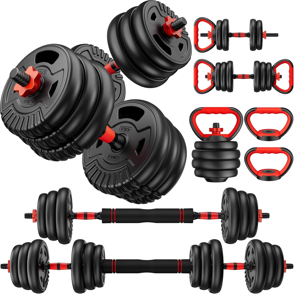 Adjustable Dumbbell Set, 22/33/45/70/90lbs Free Weight Set with Connector, 5-in-1 Dumbbell Set for Barbells