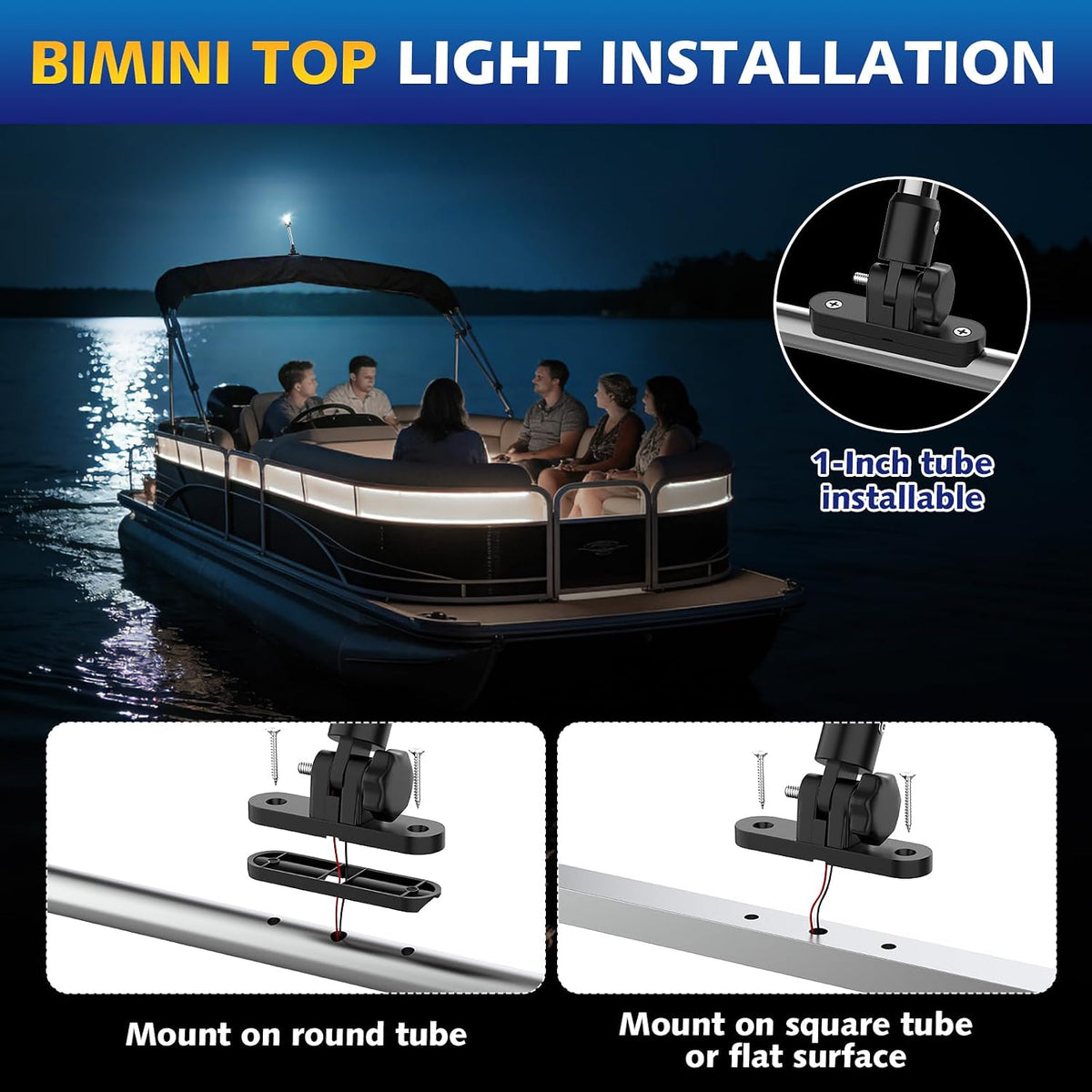 6 Inches Pontoon Stern Light Bimini Mount, Bimini Light for Pontoon Boat LED Waterproof IP67, 3NM Boat Anchor Lights LED Marine Folding Rear White Navigation Running Lights for Night