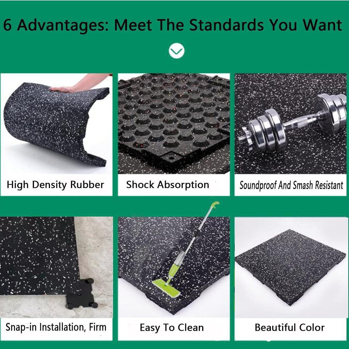 4 Pack Interlocking Tile 20" x 20”x 1”Heavy Duty Rubber Flooring Mat Anti-Vibration Anti-Slip Exercise Mats for Gym