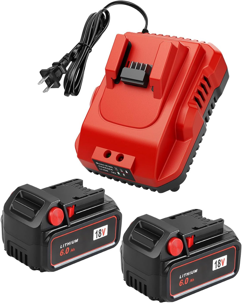 2-Pack 18V 6.0Ah Replacement for Milwaukee M-18 Battery and 1 Charger(red)