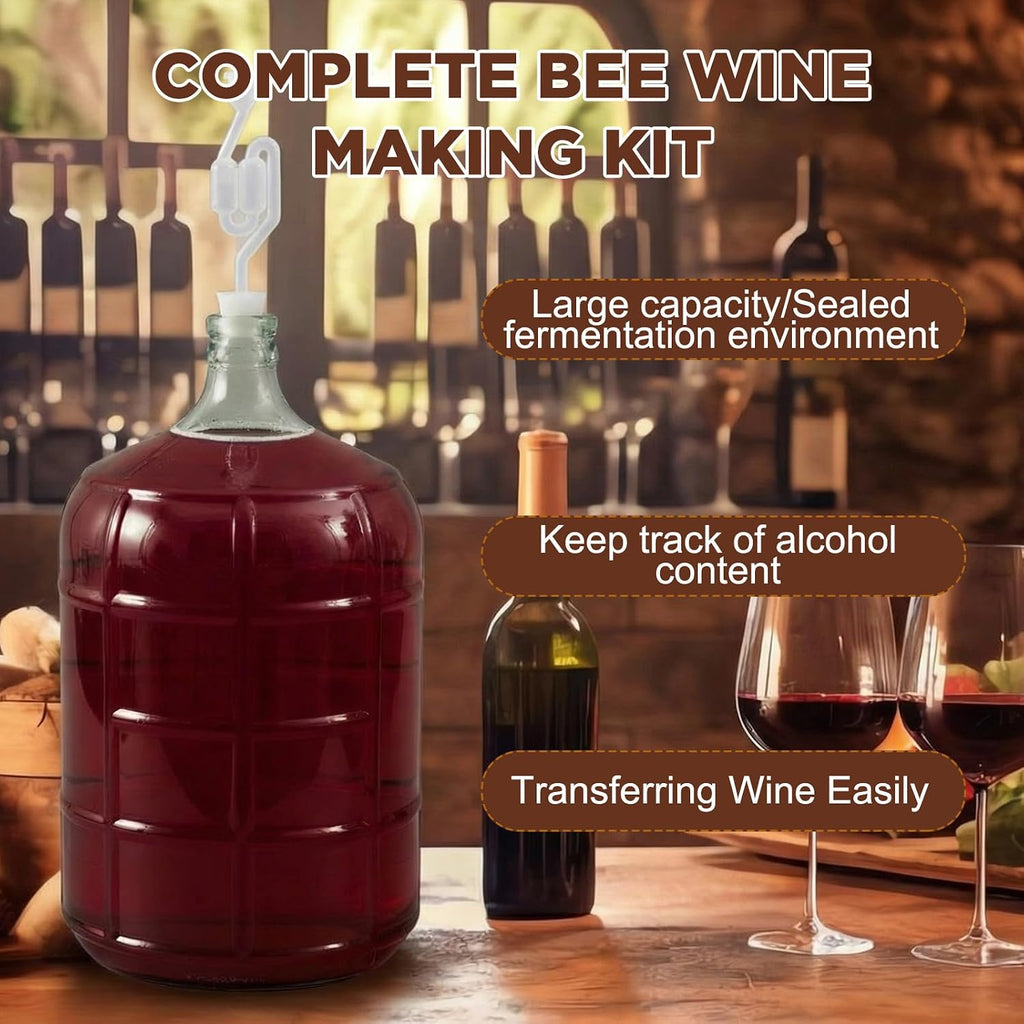 Wine Making Kit Include 3Gallon Carboy, 5Gallon Bucket and Lid, Automatic Siphon, Hydrometer, Alcohol Percentage