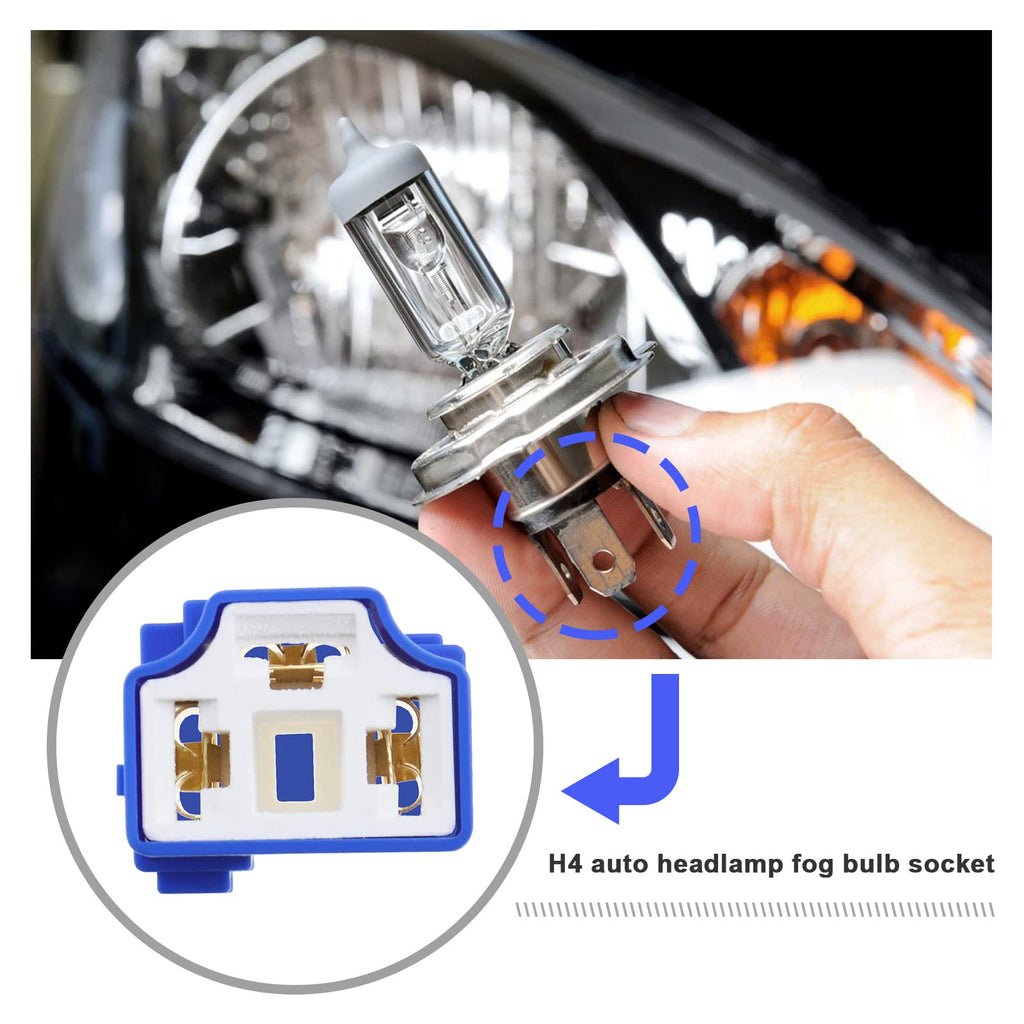 eMagTech 4Pcs 3 Pin H4 Headlight Sockets Replacement 3 Pin Connector Plug Socket 90 Degree Headlight Harness Connector with 12x Terminals Car Accessories 55 W Blue