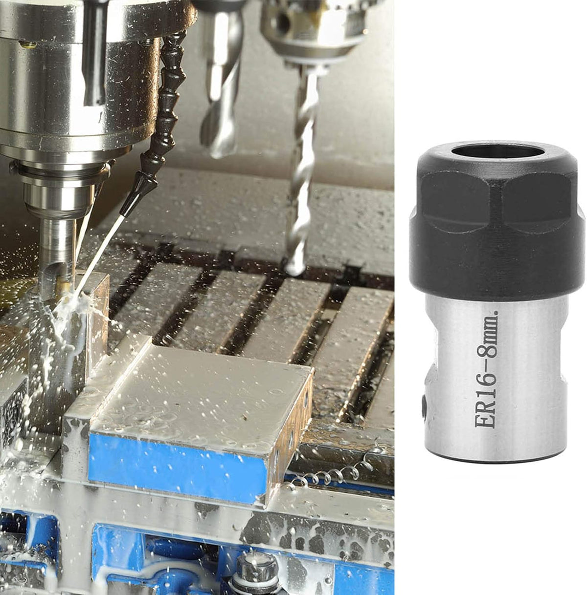 Yunseity ER16 Collet Block Chuck Holder, Spiral Linear Thread, for Lathes, Drilling, Milling, Boring Machines, with Smooth, for Spindle Motor Shaft Clamping (Yunseityouehb37cg9-02)