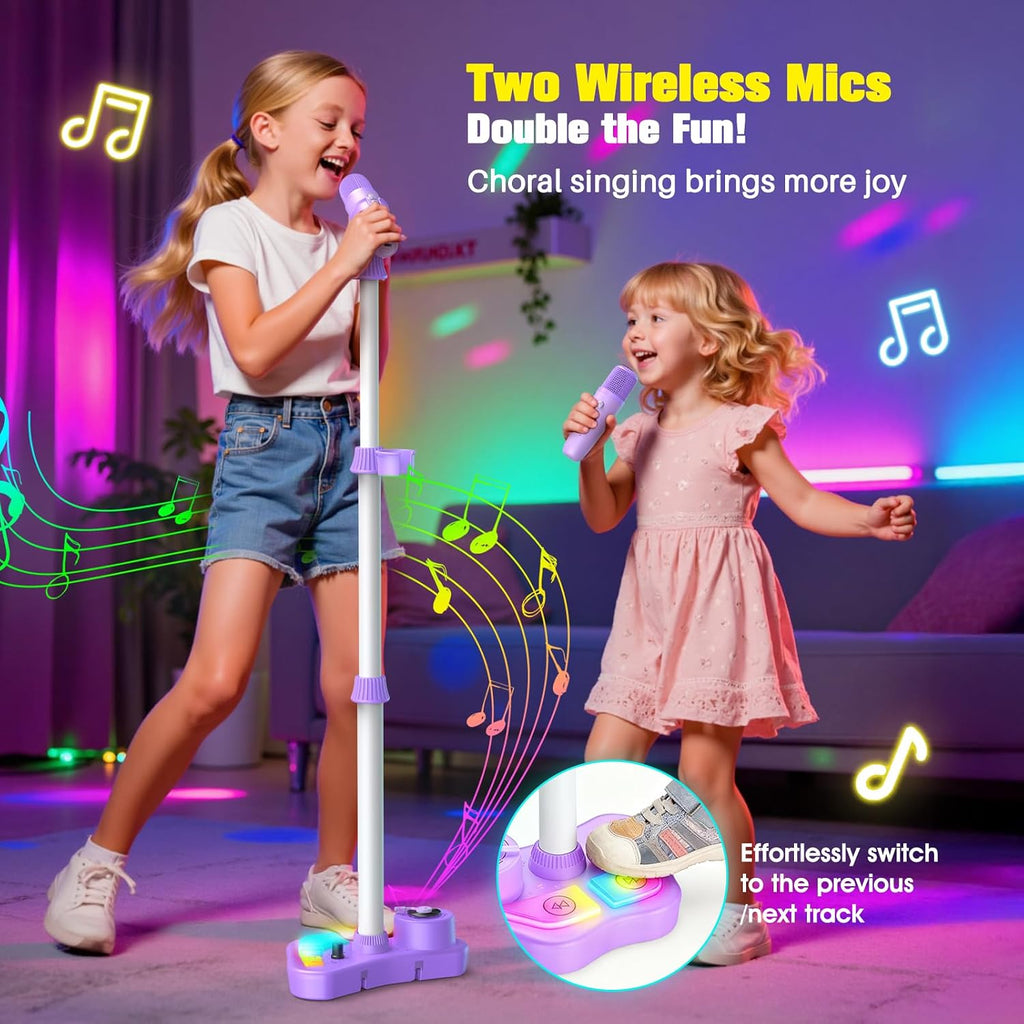 Stand Karaoke Machine for Kids, Singing Toys Gifts for 3 4 5 6 7 8 Year Old Girls Boys, Rechargeable Kid Microphone