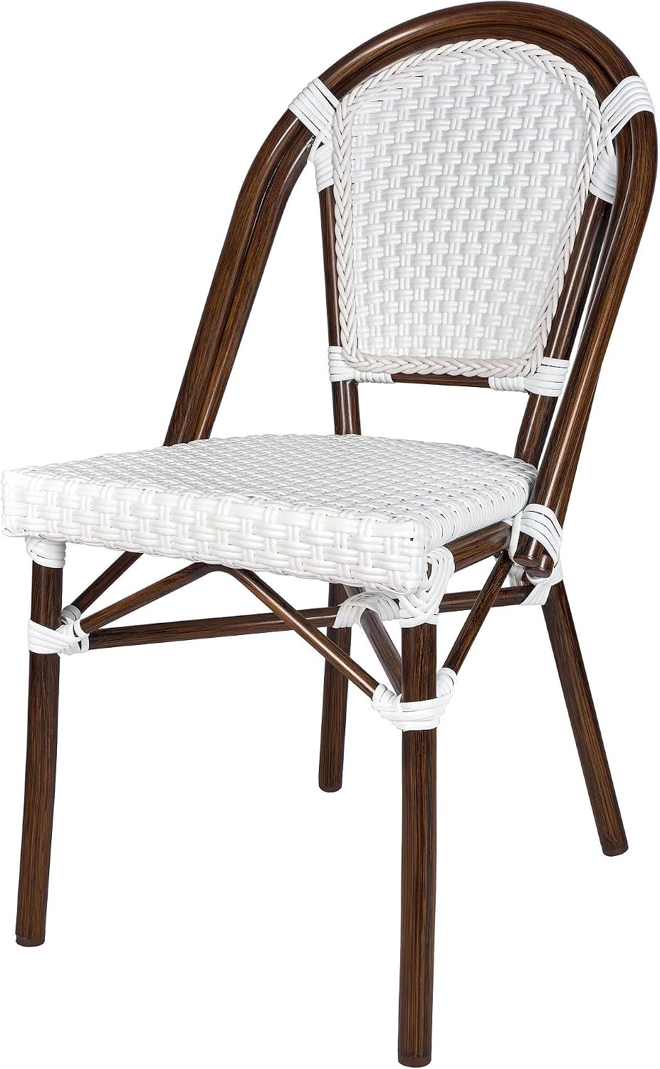 Chivari French Bistro Patio/Indoor Dining Chair, 2 Pack, Hand Woven Wicker, Fully Assembled (2, White)