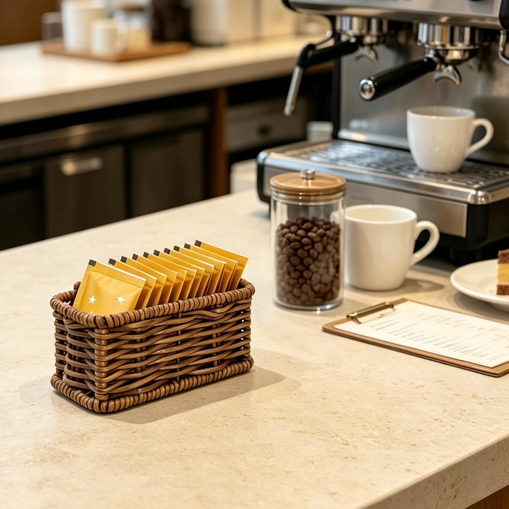 Sugar Packet Holder 4.9in Rattan-Style for Coffee Bar