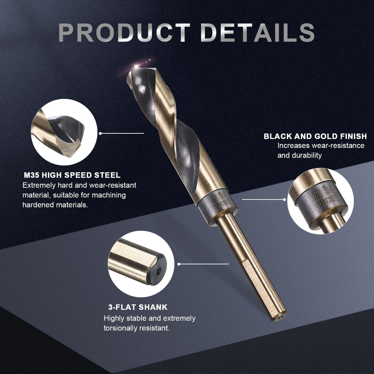 uxcell 23/32" Drill Bit 3/8" Reduced Shank 3-Flat M35 5% Cobalt HSS
