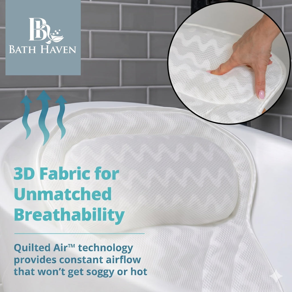 Bathtub Pillow with Neck & Back Support, Soft 3D Mesh Bath Cushion