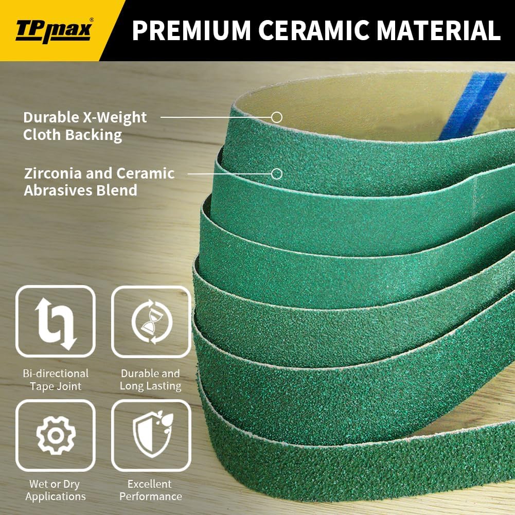 12 Pack 1 x 30 Inch Zirconia Ceramic Sanding Belts Kit – 40, 60, 80, 100, 120, 180 Grits Premium Metal Grinding Belts for Knife Sharpening, Stock Removal, and Bevel Work