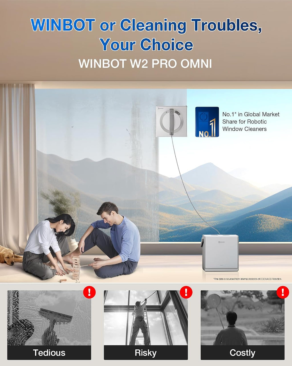 WINBOT W2 PRO Omni Portable Window Cleaning Robot with Multi-Functional Station, Charging While Working, Intelligent